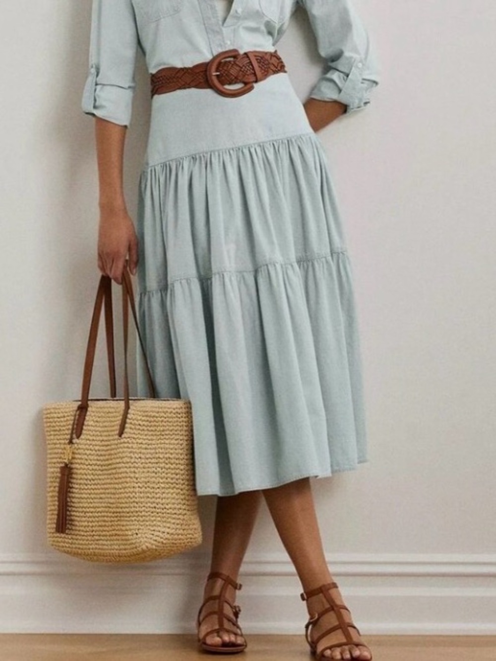 Ralph Lauren Black Label chambray Wash tiered Western Skirt size 12 NWT